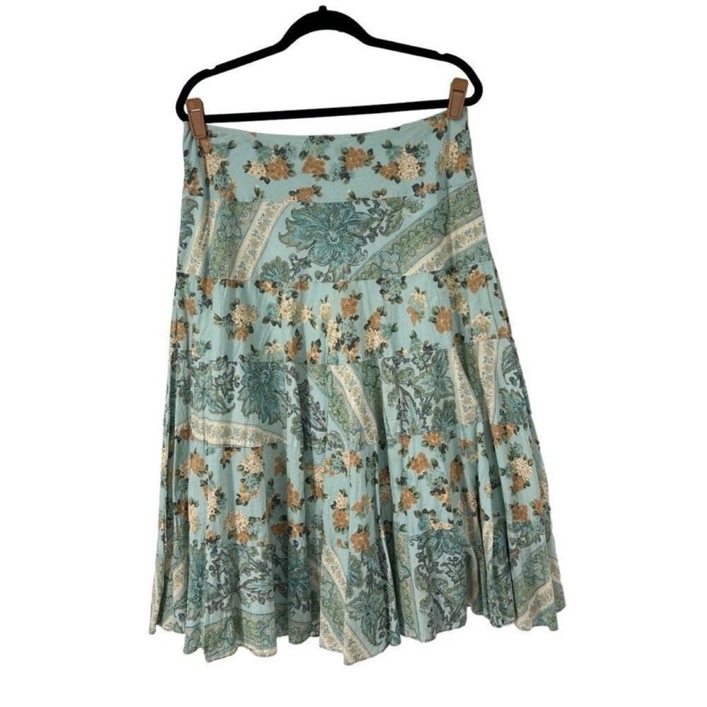 Anthropologie Tape measure Blue Floral Boho Cottagecore Skirt Sz 10 Women’s